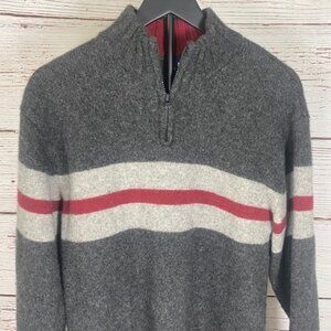 Gap Vintage 2003 Men’s Sweater Medium Gray Burgundy 1/4 Zip 100% Lambswool